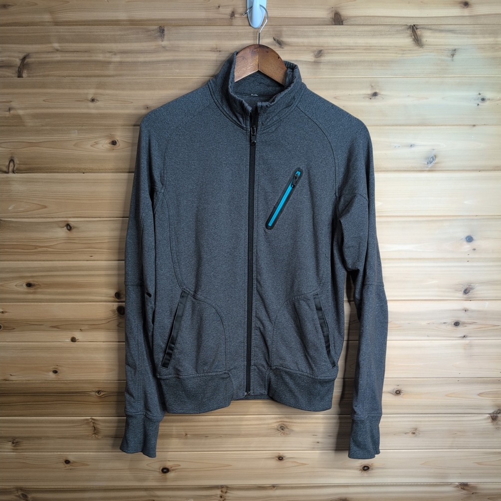 Lululemon Mens Full Zip Track Jacket Gray Blue Accent Thumbholes Size S